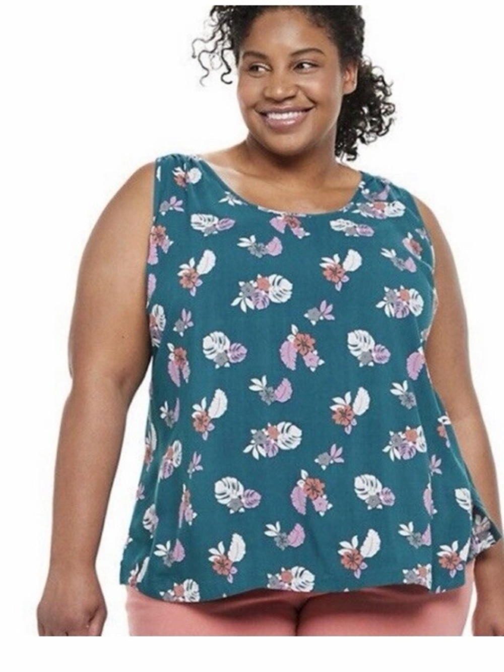 Evri‎ Teal Floral Tropical Challis Tank Top NWT